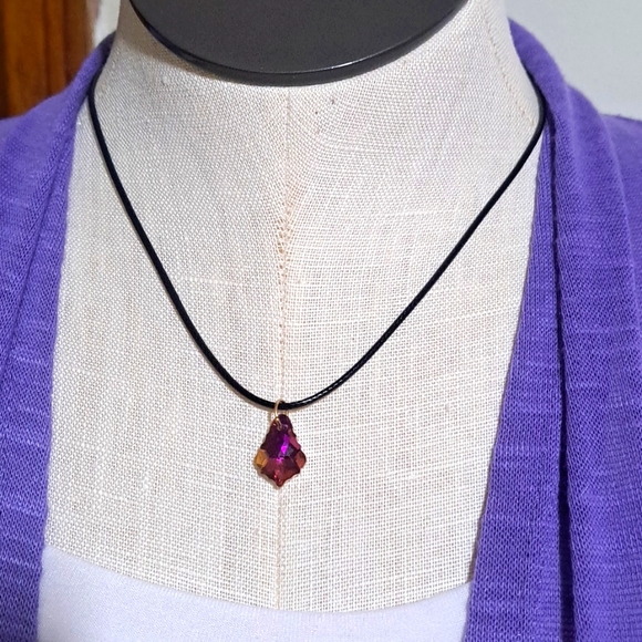 Crystal Charm Pink Pendant on Short Black Cord Necklace - Picture 2 of 2